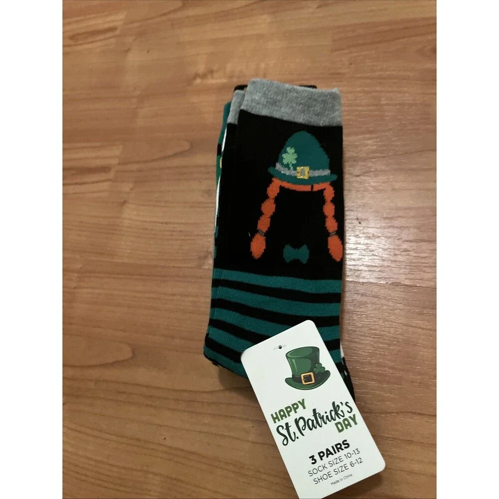 St Patrick’s Day Novelty Socks 3 Pair Shoe Size     6-12